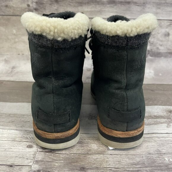 Sorel Sneakchic Alpine Wedge Ankle Boots Bootie Wool Leather Black Size … - Picture 5 of 13